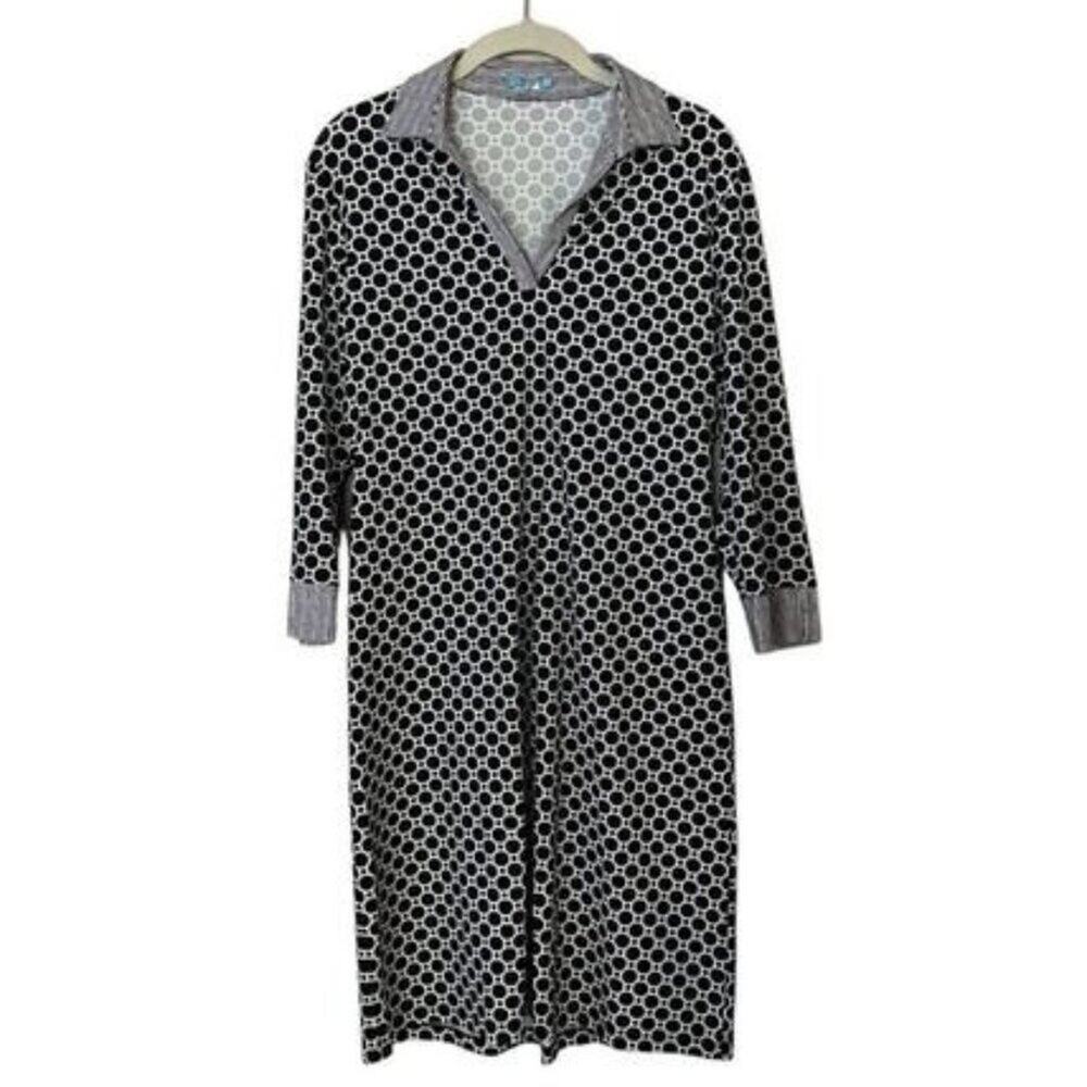 J. McLaughlin Black Knit Falcon Dress Geometric Print Collared Women's Medium